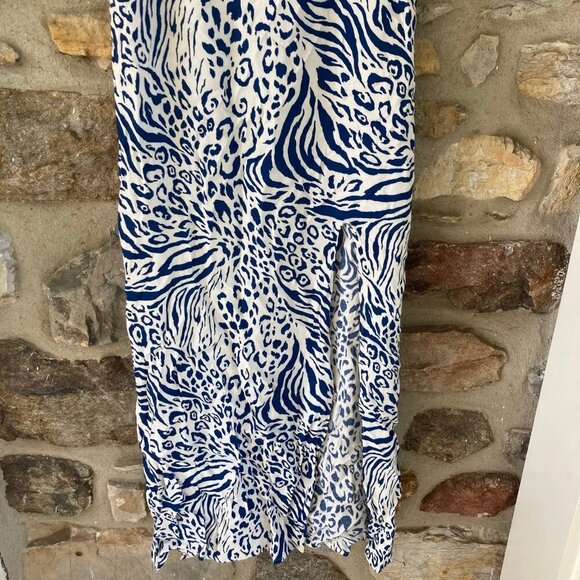 Reformation Crimini Side Slit Low Midi Dress Blue Cheetah Leopard Womens 0 $148 - Picture 5 of 12